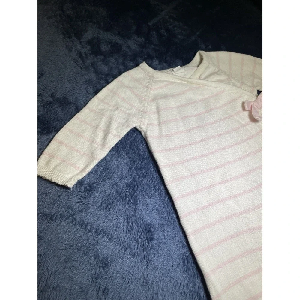Mud Pie Pink Stripe Bow Converter‎ Coverall Romper Outfit Long Sleeve 3-6 months